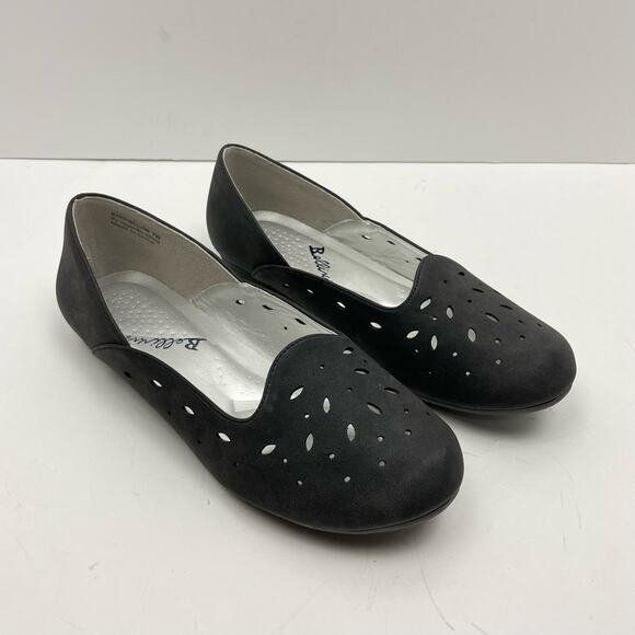 Bellini | WIDE Marshmellow NWOB Black Faux Suede Laser Cut Slip On Ballet Flats - Picture 6 of 10